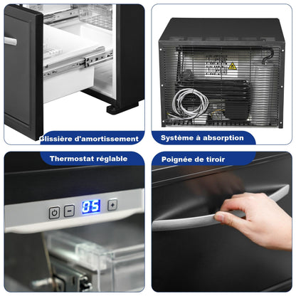 Smad Schubladen-Kühlbox 45 L – Absorber-Kühlschrank 12 V/230 V, 0–15 °C, elektrische Camping-Kühlbox für Auto, LKW, Boot & Reisemobil, schwarz