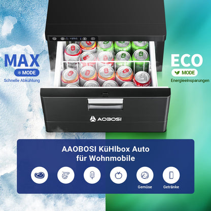 AAOBOSI Kompressor Kühlbox 31 L – Schubladen-Kühlbox mit APP-Steuerung, 12/24 V, bis -20 °C, für Auto, LKW, Boot, Camping & Steckdose