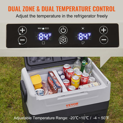 VEVOR Kompressor Kühlbox 55 L – Tragbar mit Griff & Rollen, Dual-Zone, -20 °C bis 10 °C, 12/24 V & 230 V, für Auto, LKW, Boot & Camping