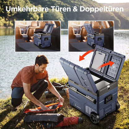 AAOBOSI Kompressor Kühlbox 45 L – Dual Zone, mit App-Steuerung, USB-Ladefunktion, LED, 12/24 V & 100–240 V, mit Rollen für Auto & Campin