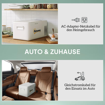 Outsunny Kompressor Kühlbox 16,8 L – Elektrisch, bis -20 °C, leise mit LED & ECO-Modus, 12/230 V Mini-Gefrierbox für Auto, Boot & Reisen, cremeweiß
