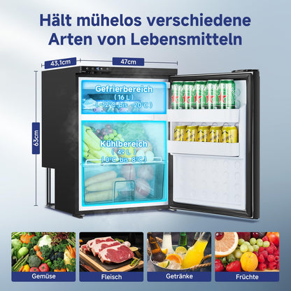 AAOBOSI Kompressor Kühlbox 65 L – Mit App-Steuerung, 12/24 V, bis -20 °C, elektrische Kühlbox mit LED für Auto, Wohnwagen, Camping & Reisen