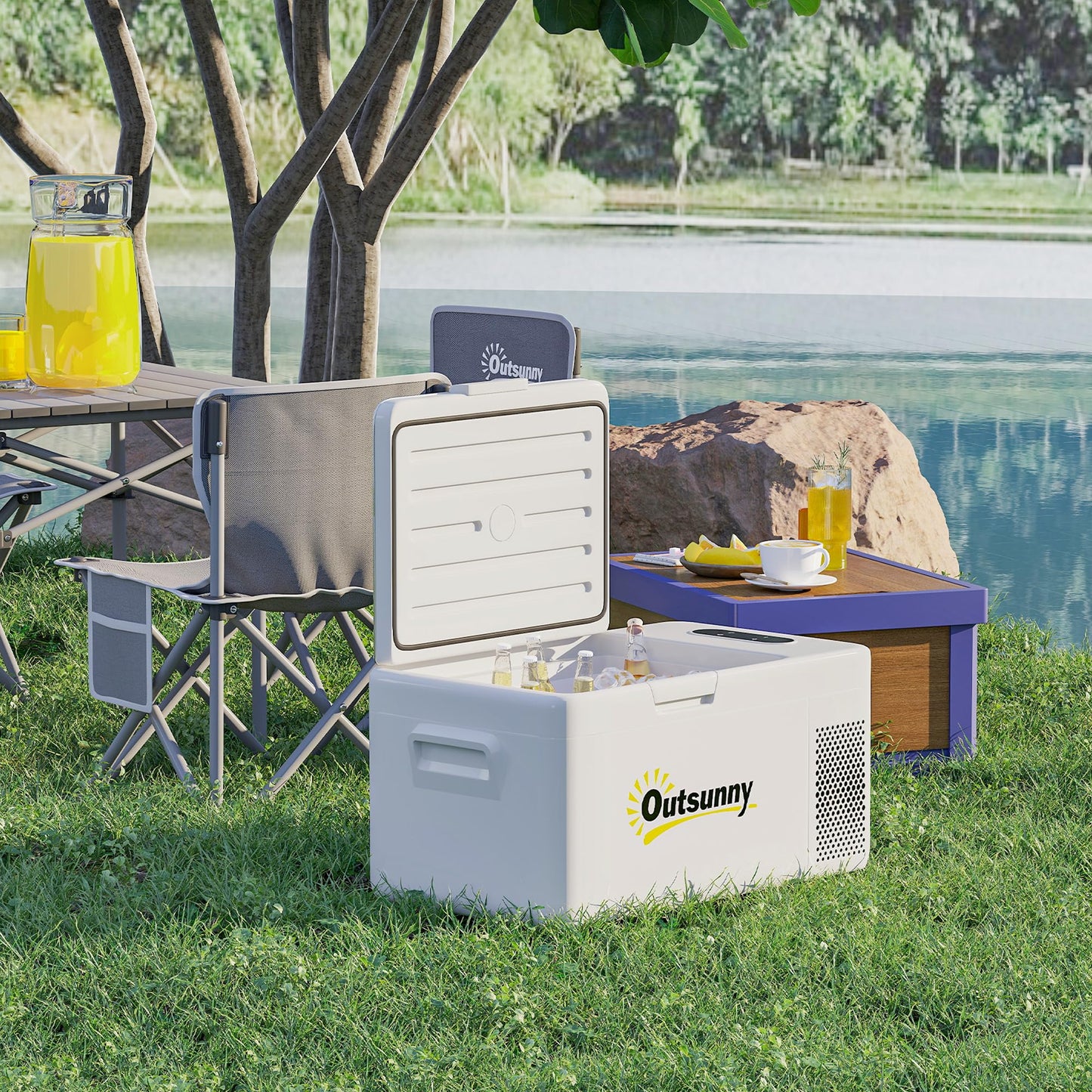 Outsunny Kompressor Kühlbox 16,8 L – Elektrisch, bis -20 °C, leise mit LED & ECO-Modus, 12/230 V Mini-Gefrierbox für Auto, Boot & Reisen, cremeweiß