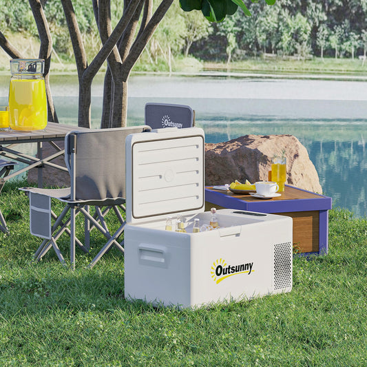 Outsunny Kompressor Kühlbox 16,8 L – Elektrisch, bis -20 °C, leise mit LED & ECO-Modus, 12/230 V Mini-Gefrierbox für Auto, Boot & Reisen, cremeweiß