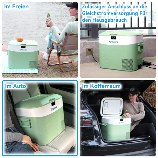 BINGI Kompressor Kühlbox 22 L – Tragbarer Auto-Kühlschrank 12/24 V & 230 V, Mini-Gefrierschrank -18 °C bis 15 °C für Auto, Camping & Zuhause