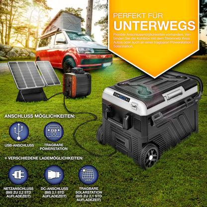 tillvex® Kompressor Kühlbox 50 L – Elektrische Gefrierbox mit WiFi-App, 12/24 V & 230 V, bis -20 °C, tragbarer Kühlschrank für Auto & Camping, schwarz